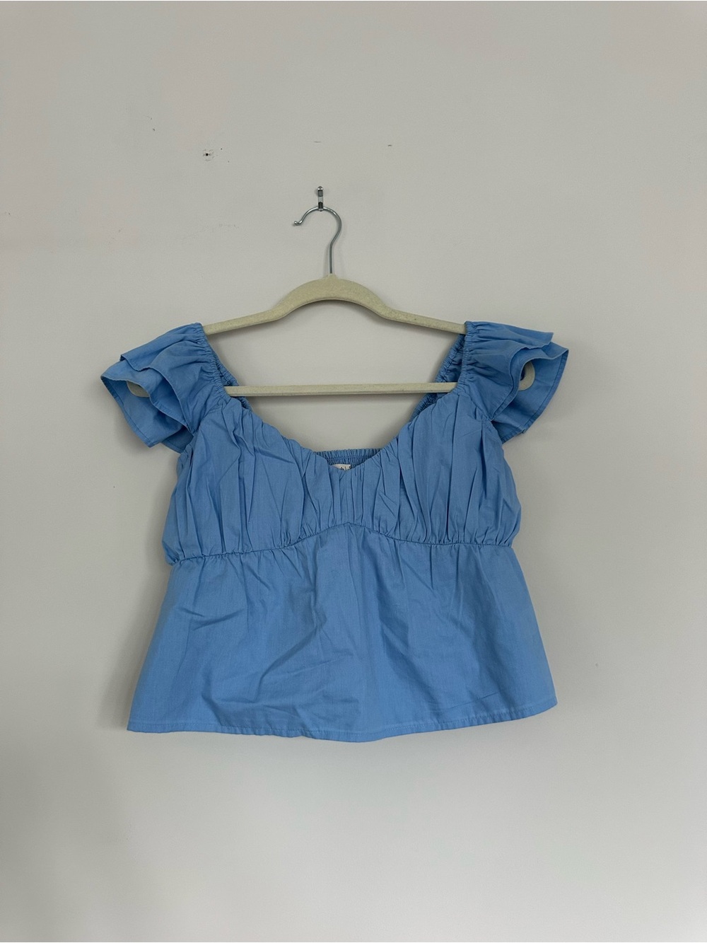 Abercrombie & Fitch Sky Blue Ruffle Sleeve Crop Top